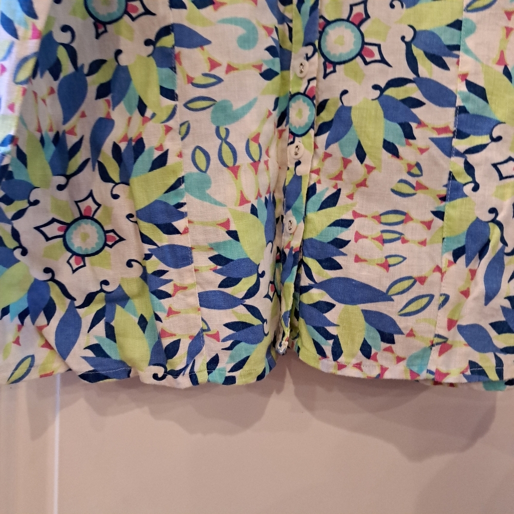JM collection 100% Linen floral top shirt button down size 12 - Picture 10 of 15